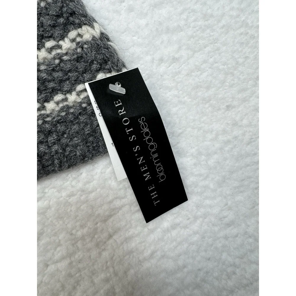 NEW -BLOOMINGDALES The Men's Store Grey/Ivory Striped Scarf - Alpaca Wool 70x15